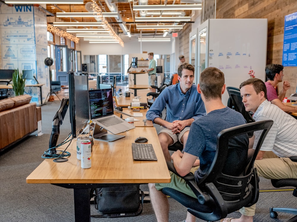 Office team collaborating in bright workspace